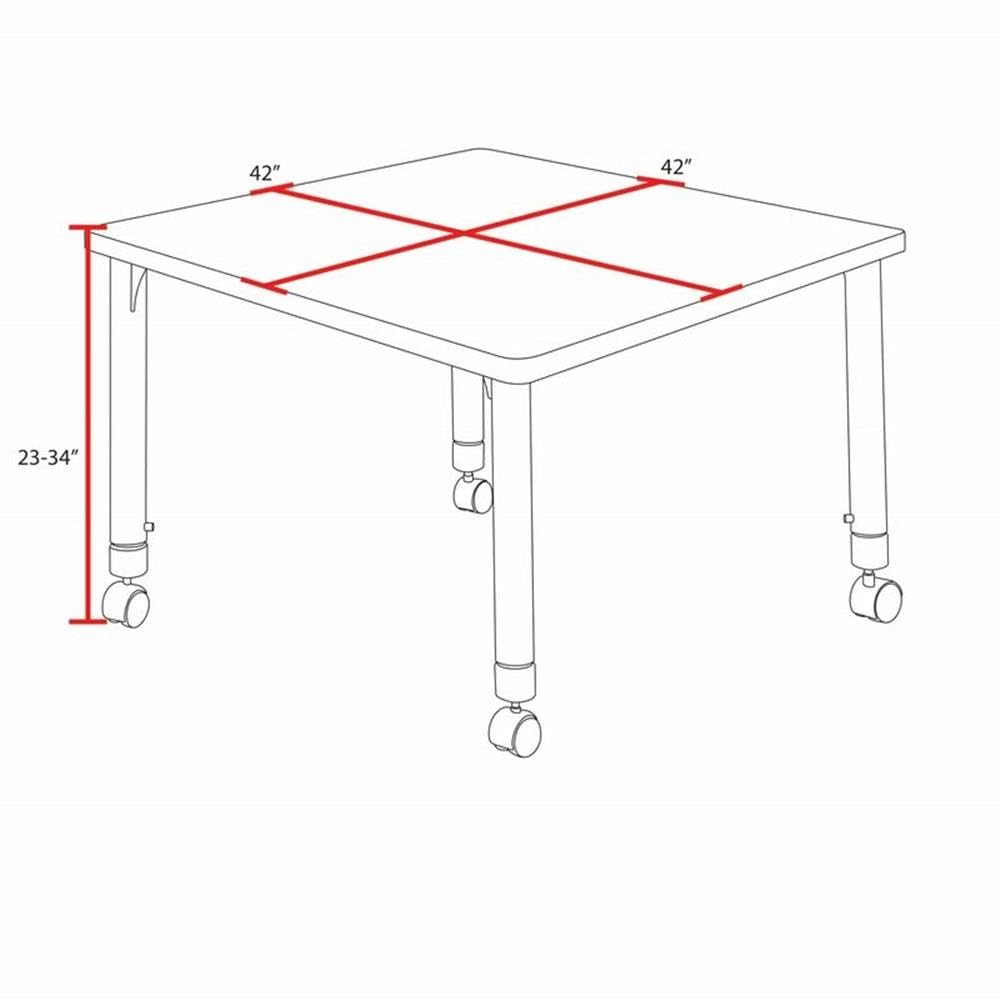 42" Square Mobile Table with 4 Blue Chairs Q595870