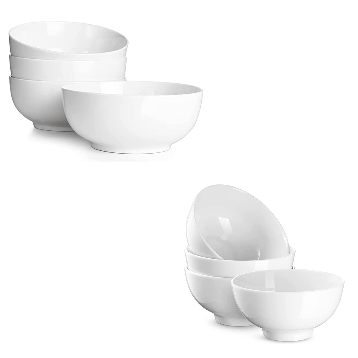 7" & 4.5" White Ceramic Bowls Set of 4 L8127