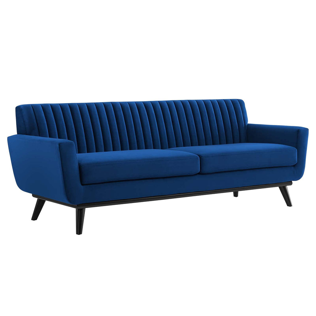 Navy Channel Tufted Performance Velvet Sofa W3830