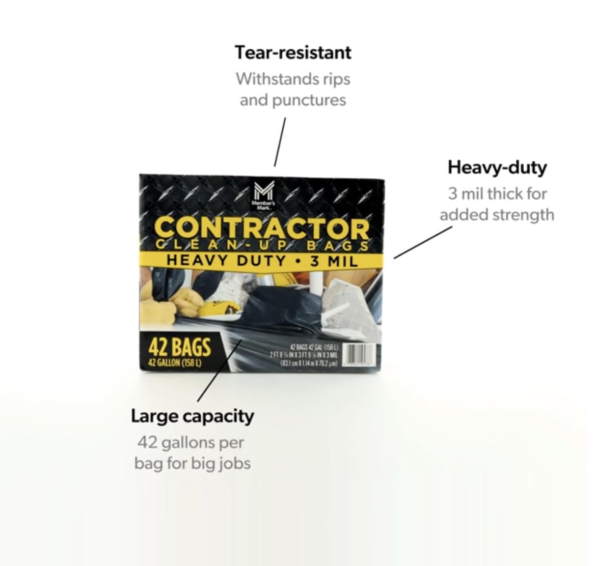 Commercial Contractor Clean-Up Trash Bags 42 gal. 42 ct. F8631