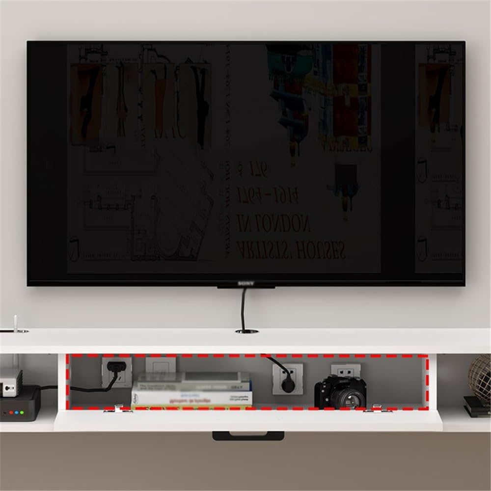White Wall Mounted Floating TV Cabinet with Shelves C1700