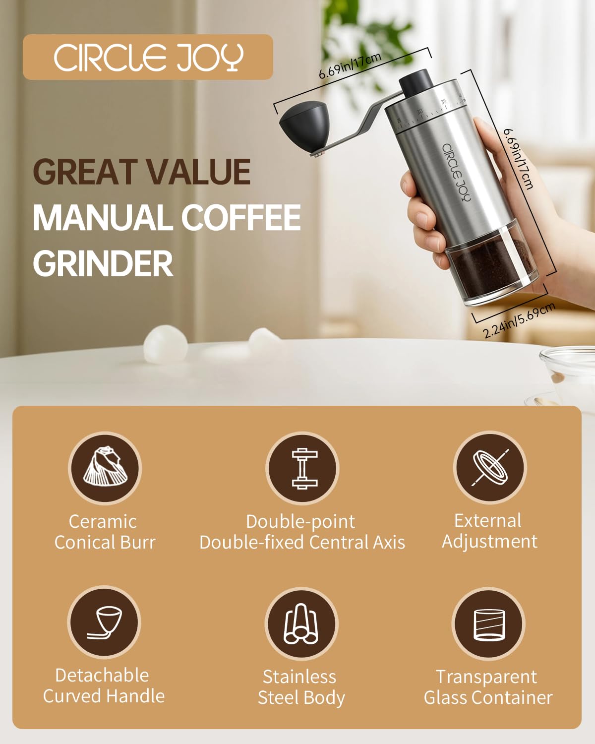 Manual Coffee Grinder with Ceramic Conical Burr I88803