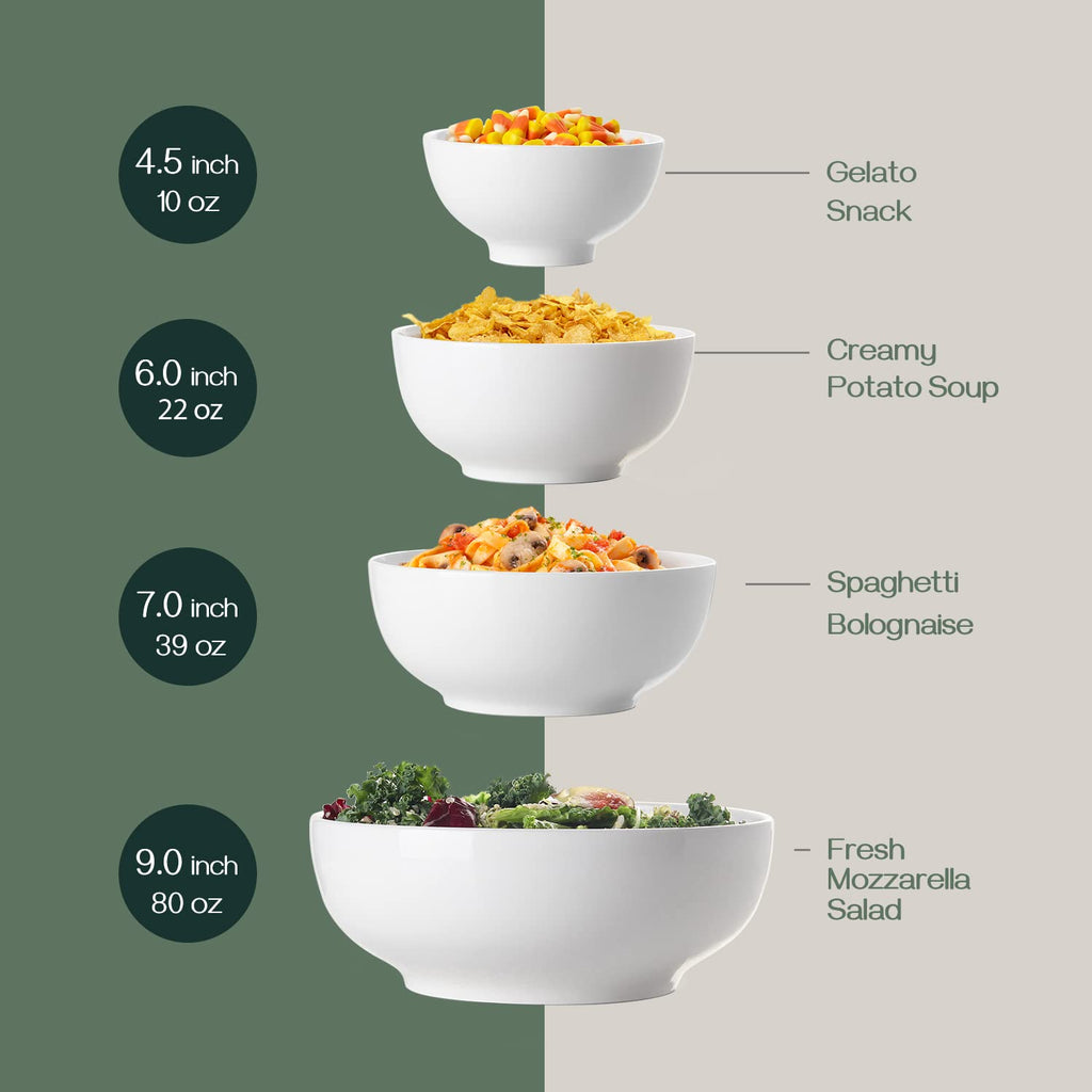 7" & 4.5" White Ceramic Bowls Set of 4 L8127