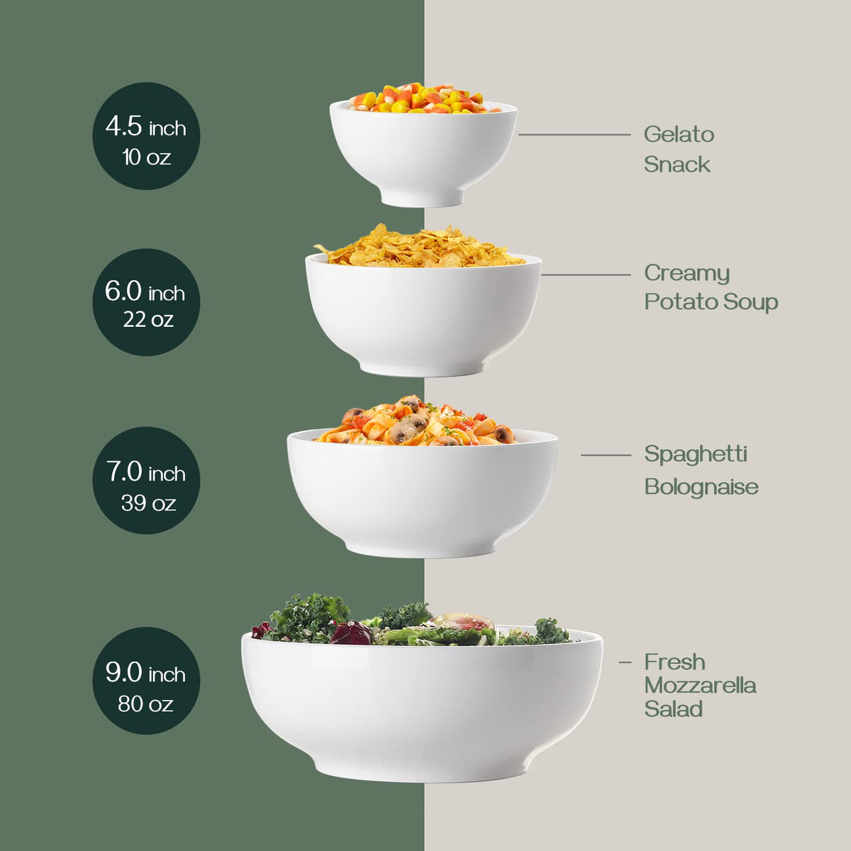 7" & 4.5" White Ceramic Bowls Set of 4 L8127