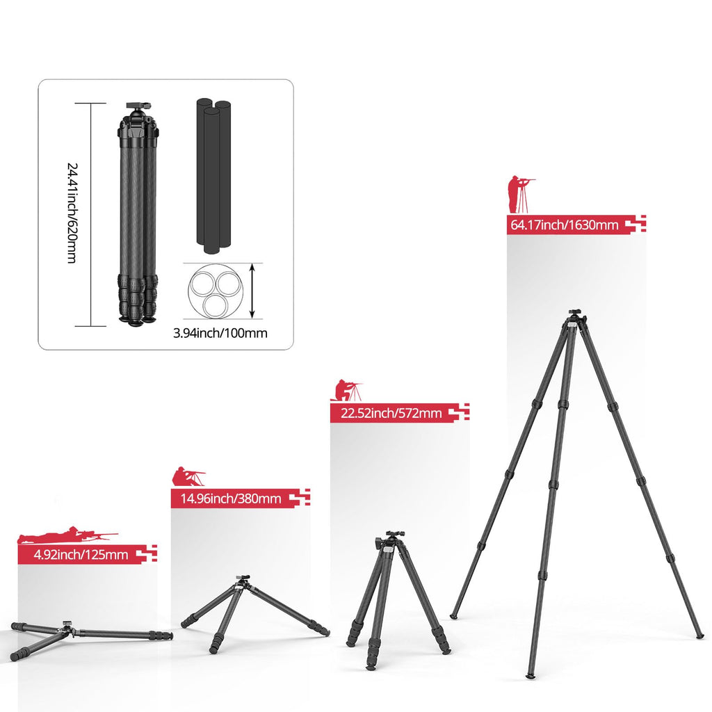 Carbon Fiber Hunting Tripod with Bubble Level and Ball Head C837836