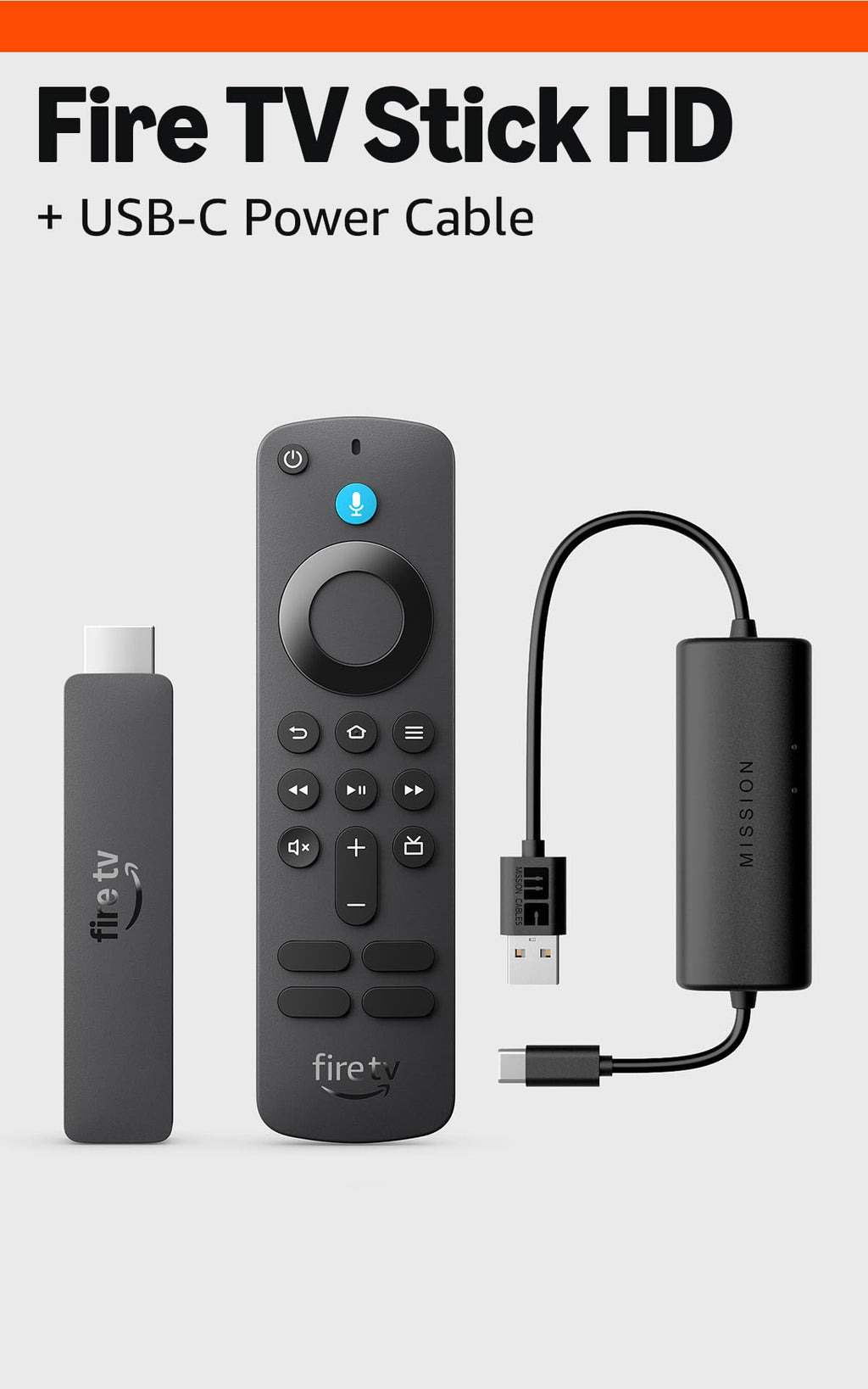 Fire TV Stick HD with USB-C Power Cable E437334