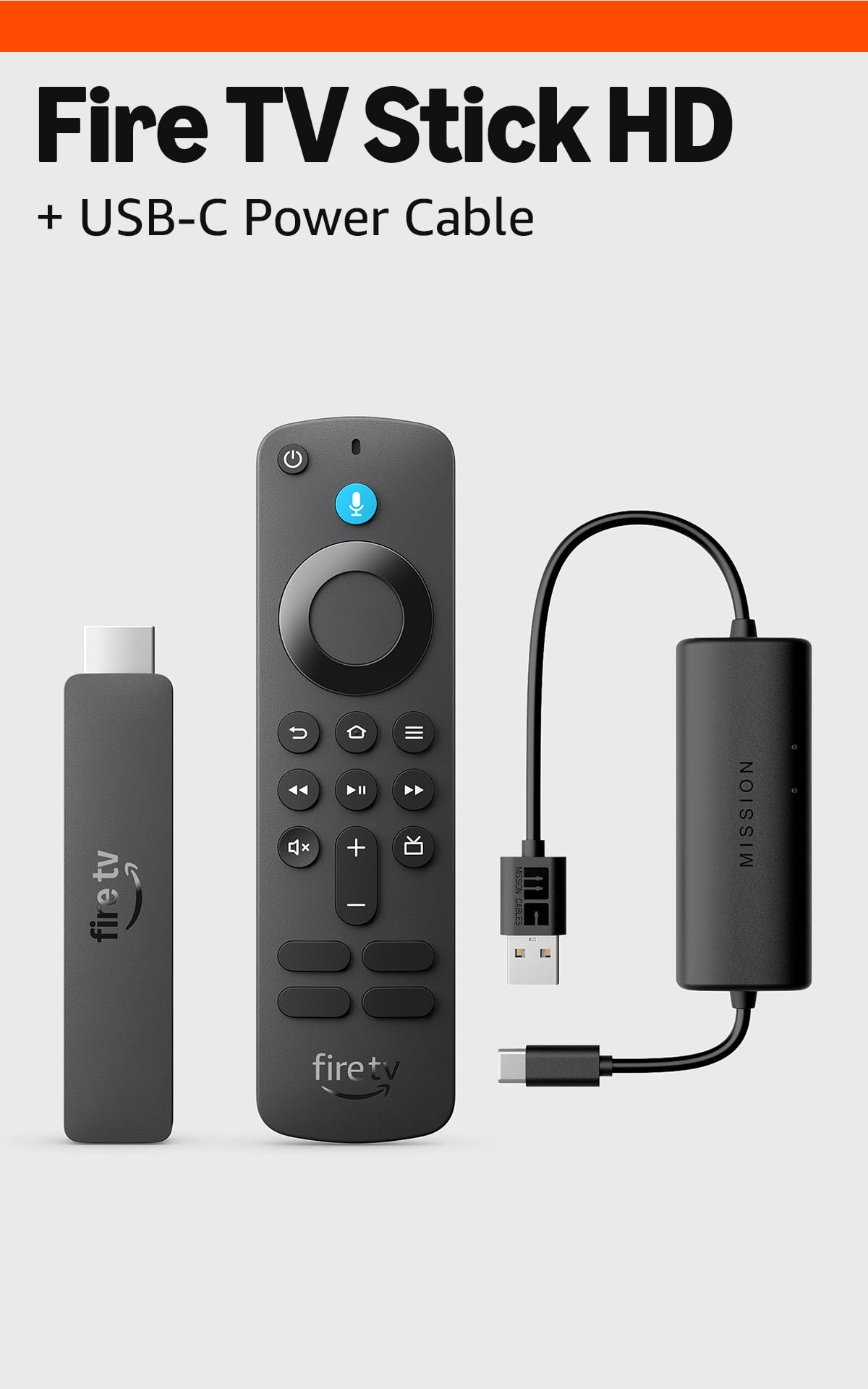 Fire TV Stick HD with USB-C Power Cable E437334