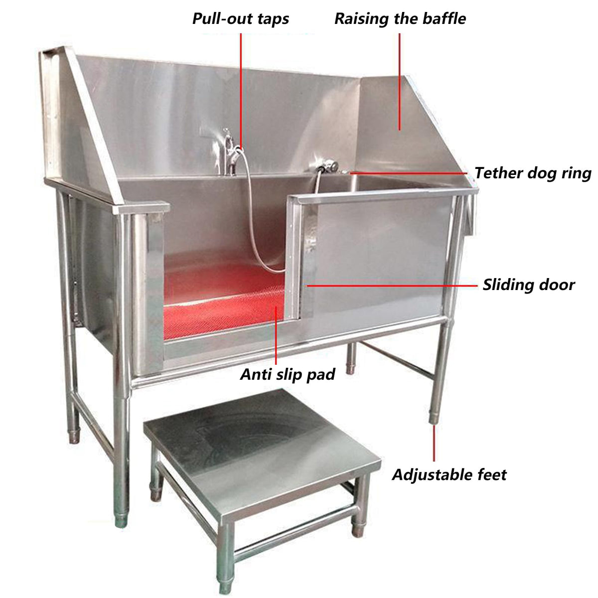 47 Inch Stainless Steel Dog Grooming Tub with Walk-in Stairs V912