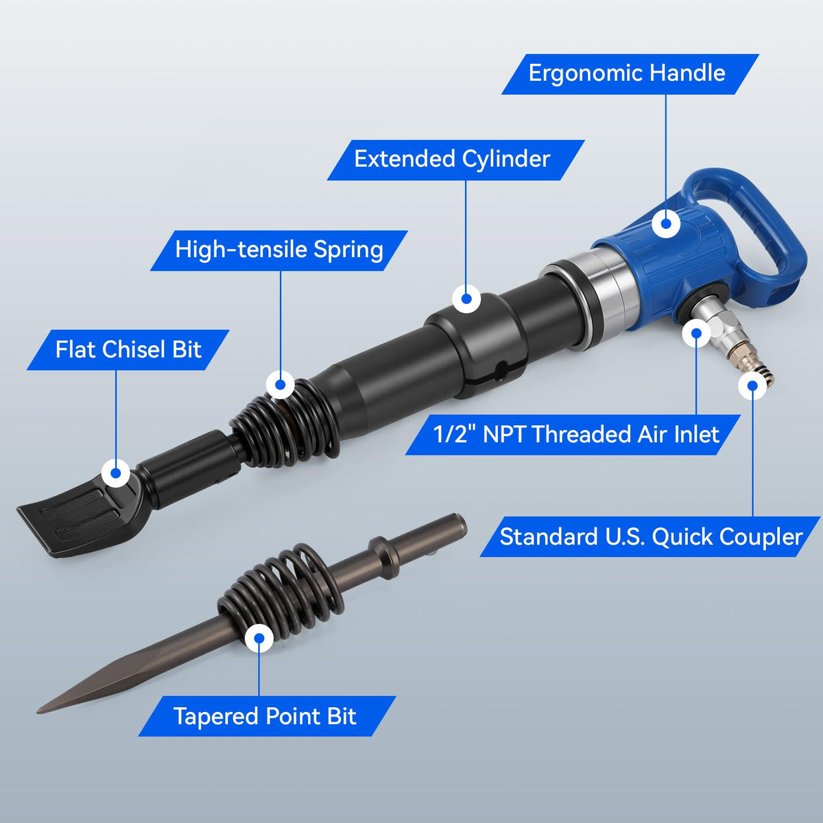 Pneumatic Hammer Shovel, 2 Heavy-Duty Air Chisels G3767