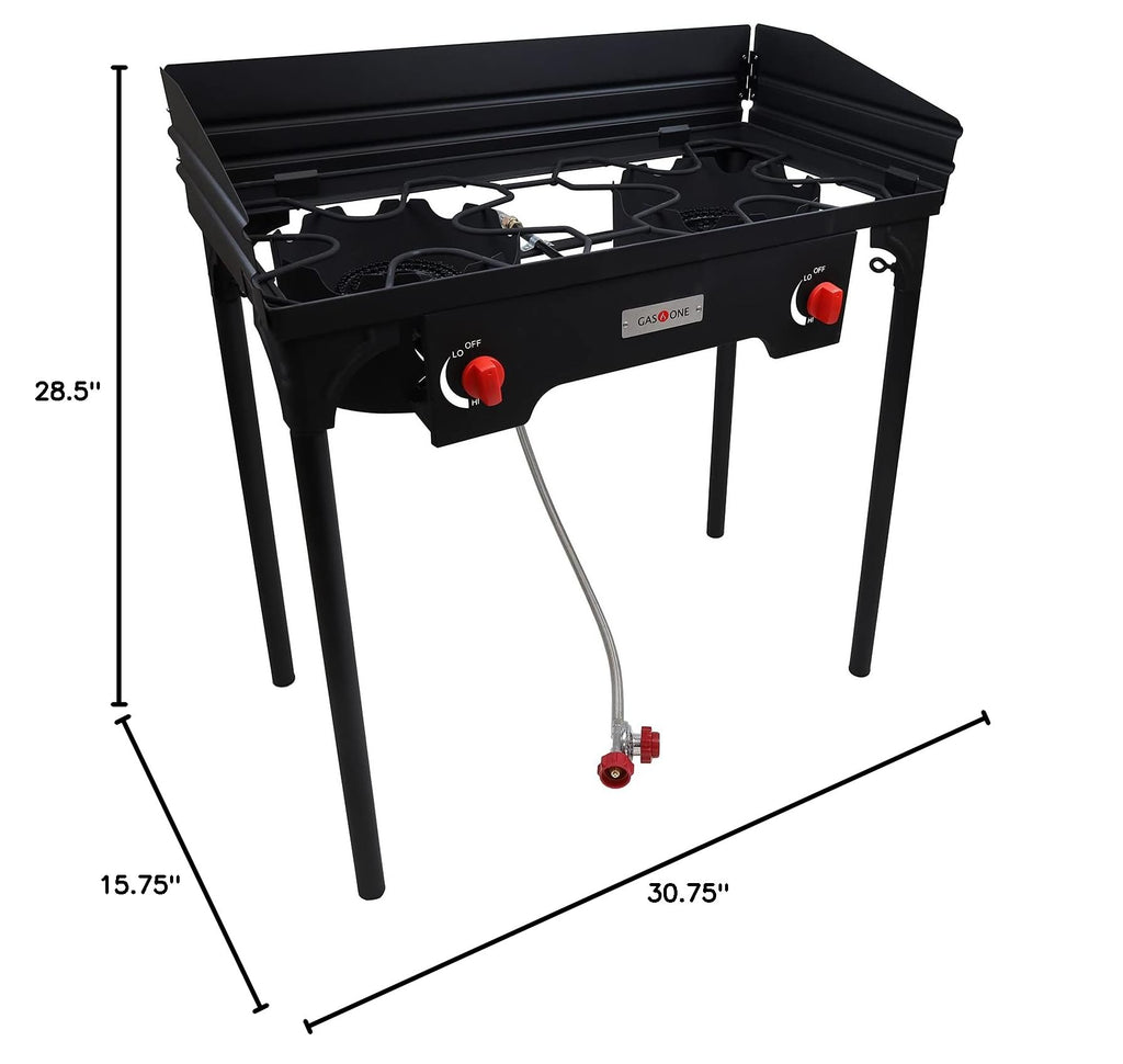 Propane Double Burner Camp Stove with Windscreen and Removable Legs Z95835