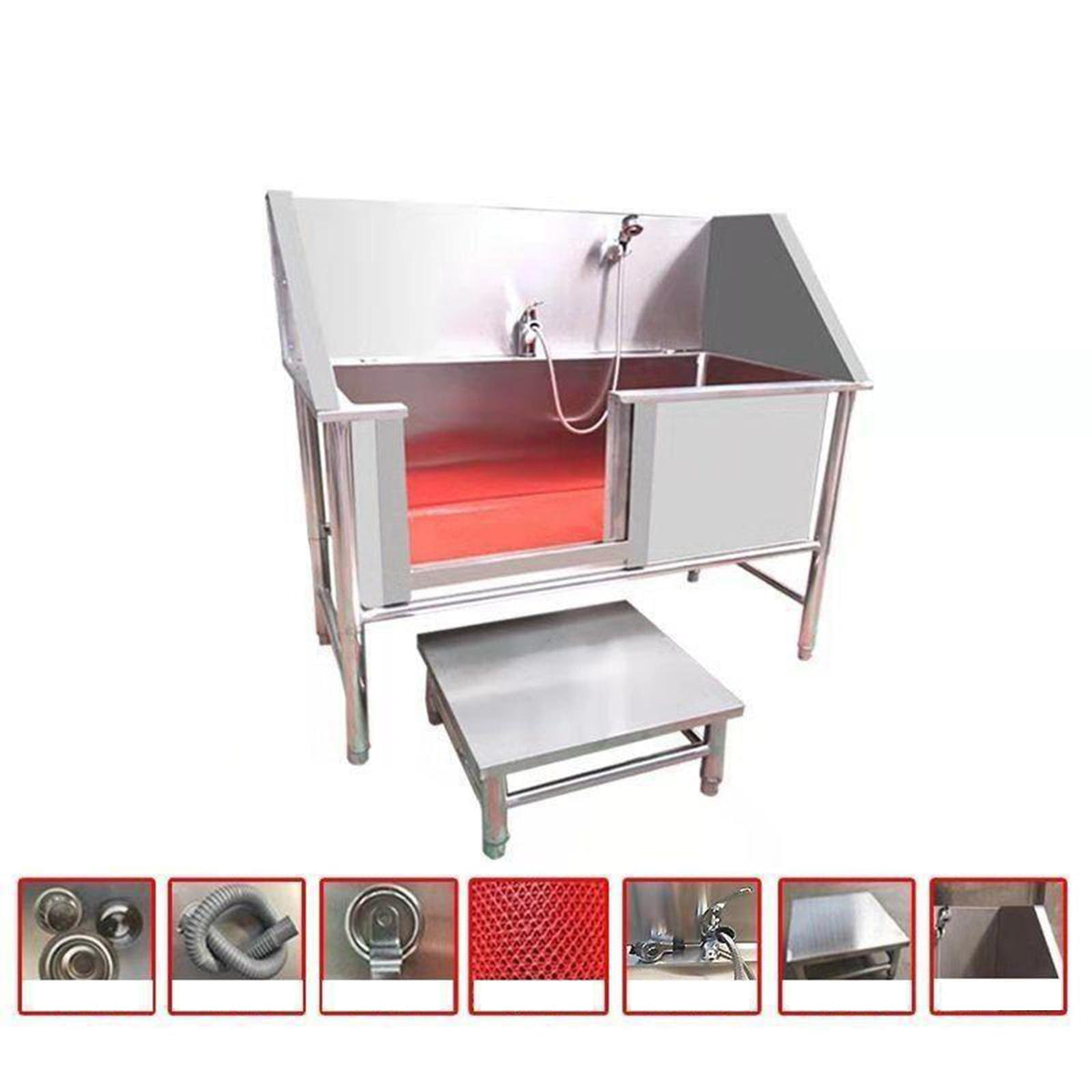 47 Inch Stainless Steel Dog Grooming Tub with Walk-in Stairs V912
