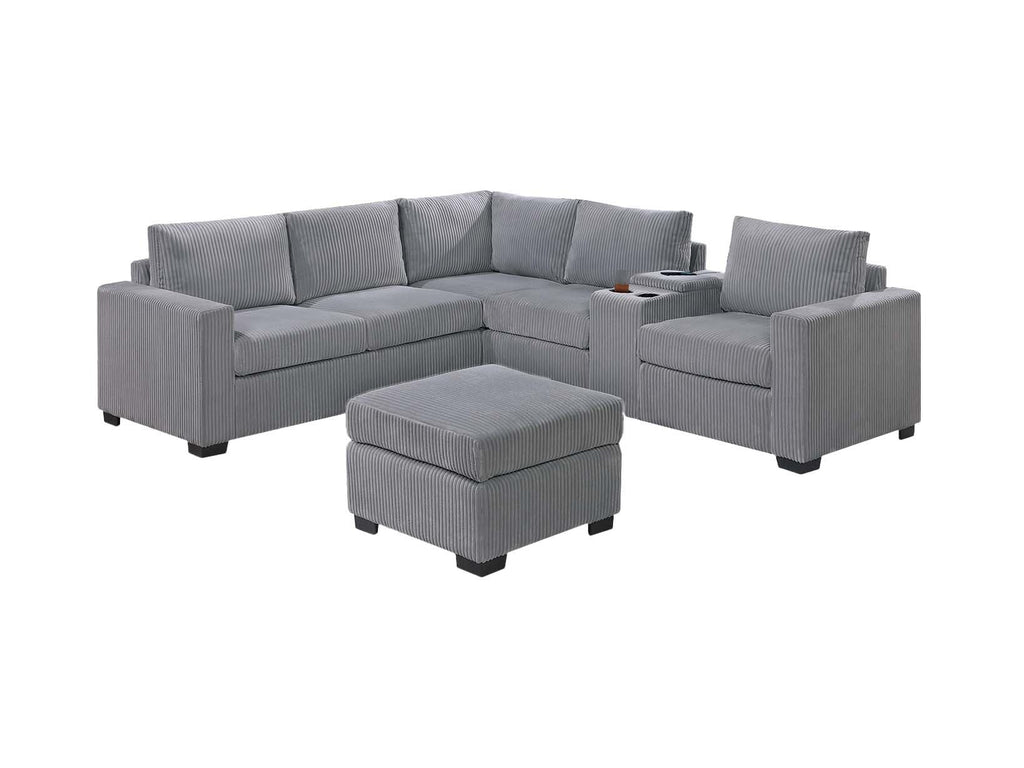 Light Gray Corduroy Upholstered Sectional Sofa Set G90627