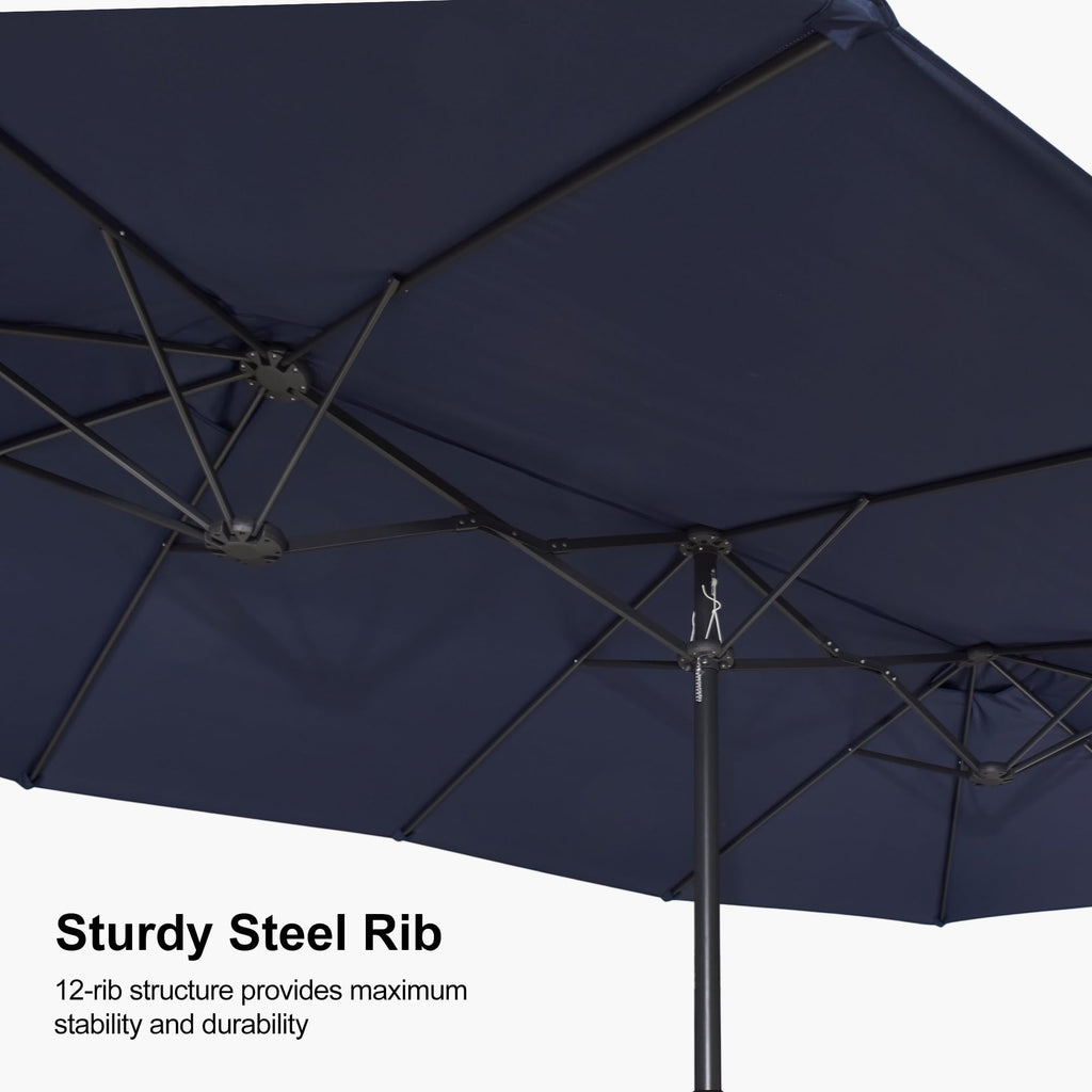 15ft Double-Sided Navy Blue Patio Umbrella with Base H59673