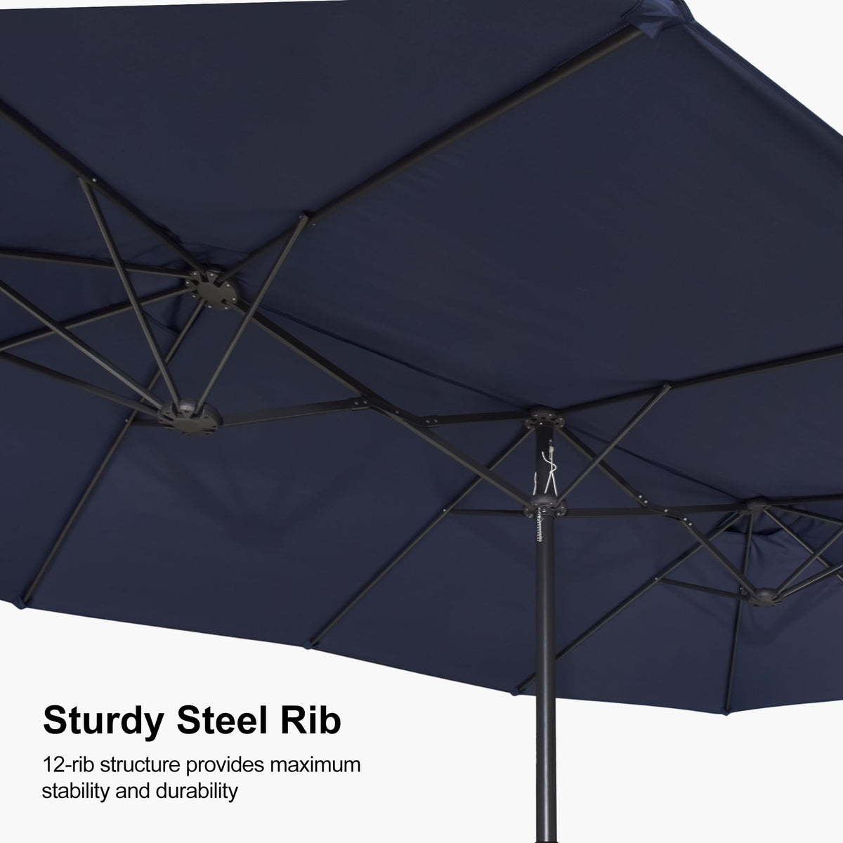 15ft Double-Sided Navy Blue Patio Umbrella with Base H59673