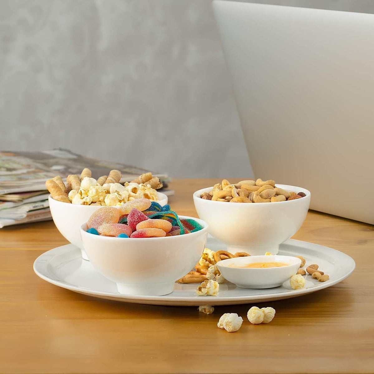 7" & 4.5" White Ceramic Bowls Set of 4 L8127