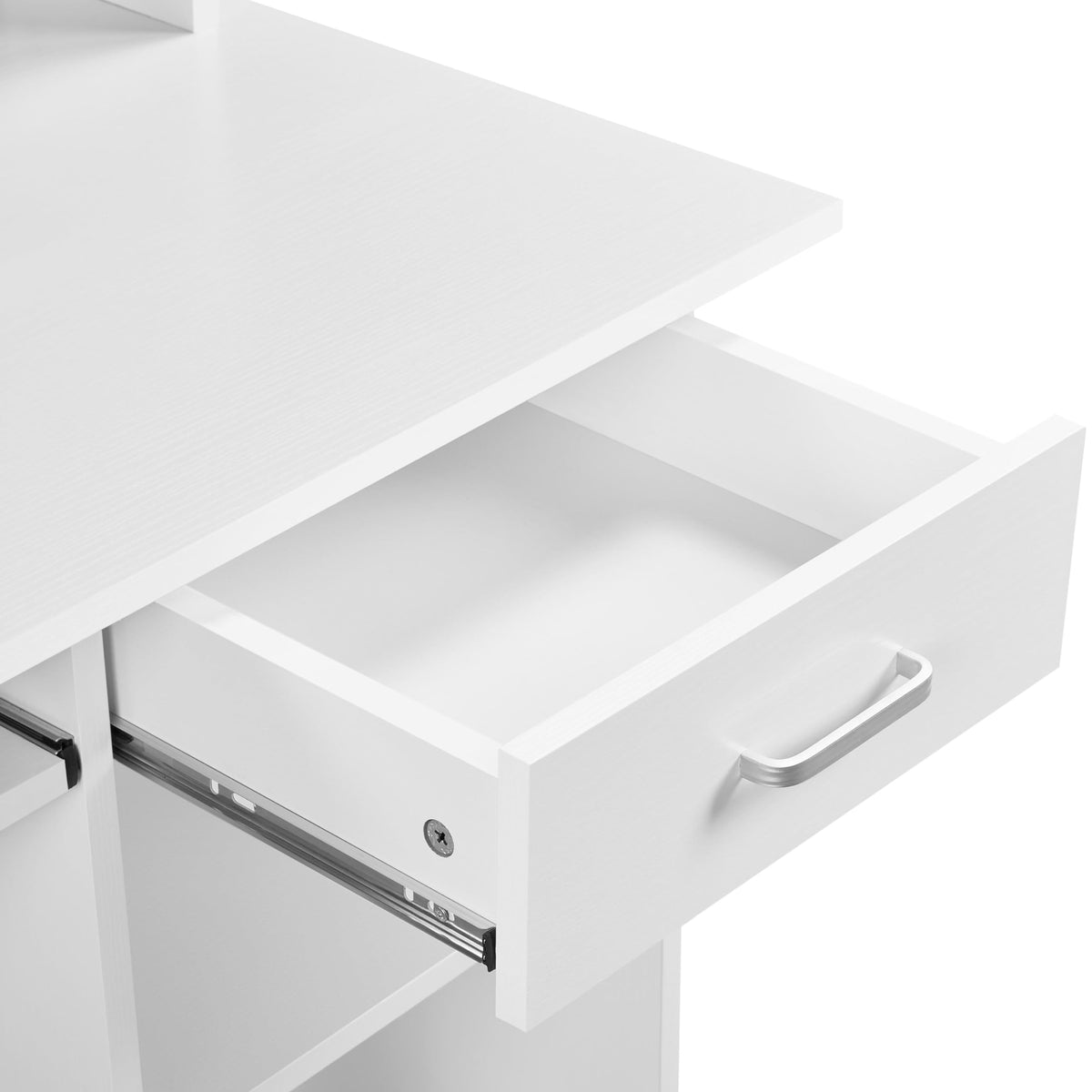 White Computer Desk with Keyboard Tray, Drawers, and Shelves G74662