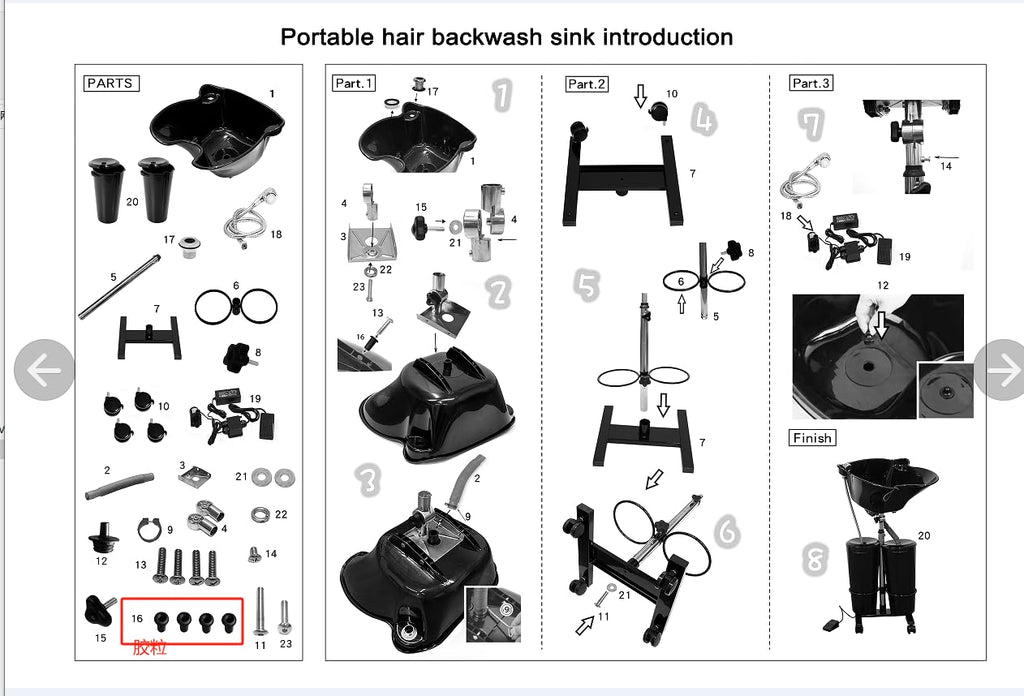 Portable Shampoo Bowl with Electric Pump E3387