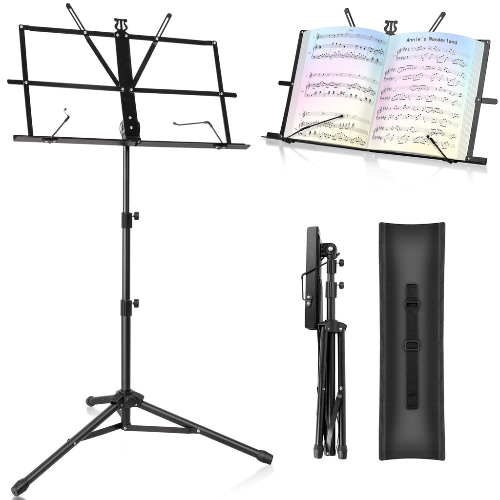 Black Adjustable Metal Music Stand with Carrying Bag C407
