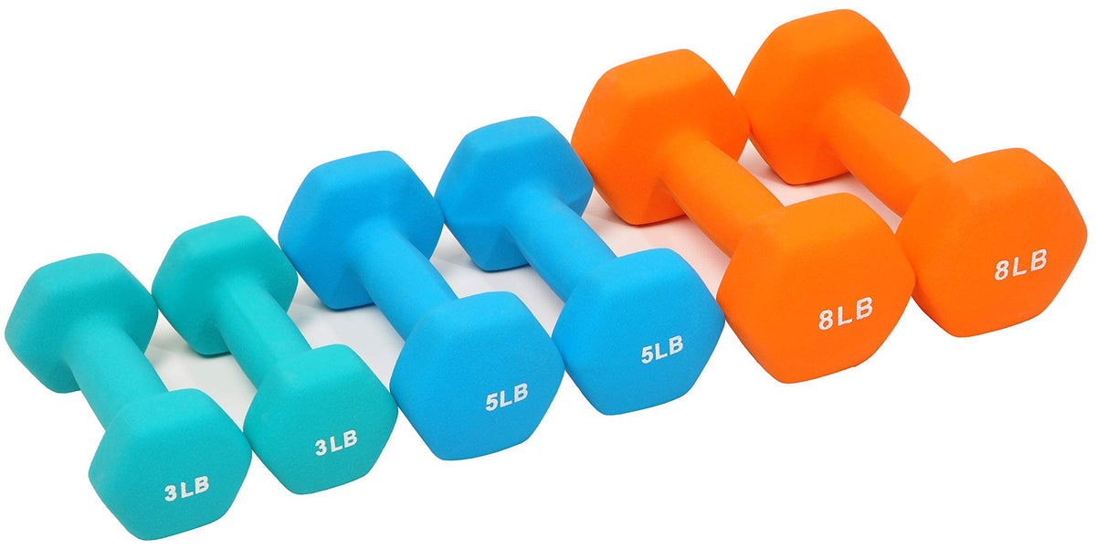 Colored Neoprene Coated Dumbbell Set with Stand, Set of 6 P6197
