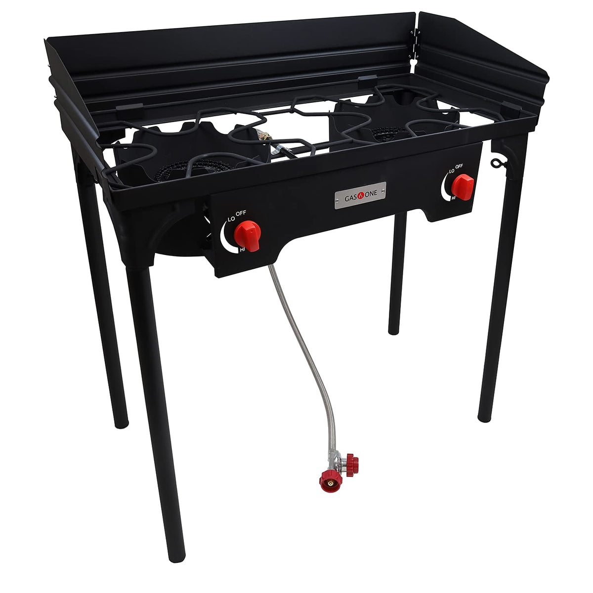 Propane Double Burner Camp Stove with Windscreen and Removable Legs Z95835