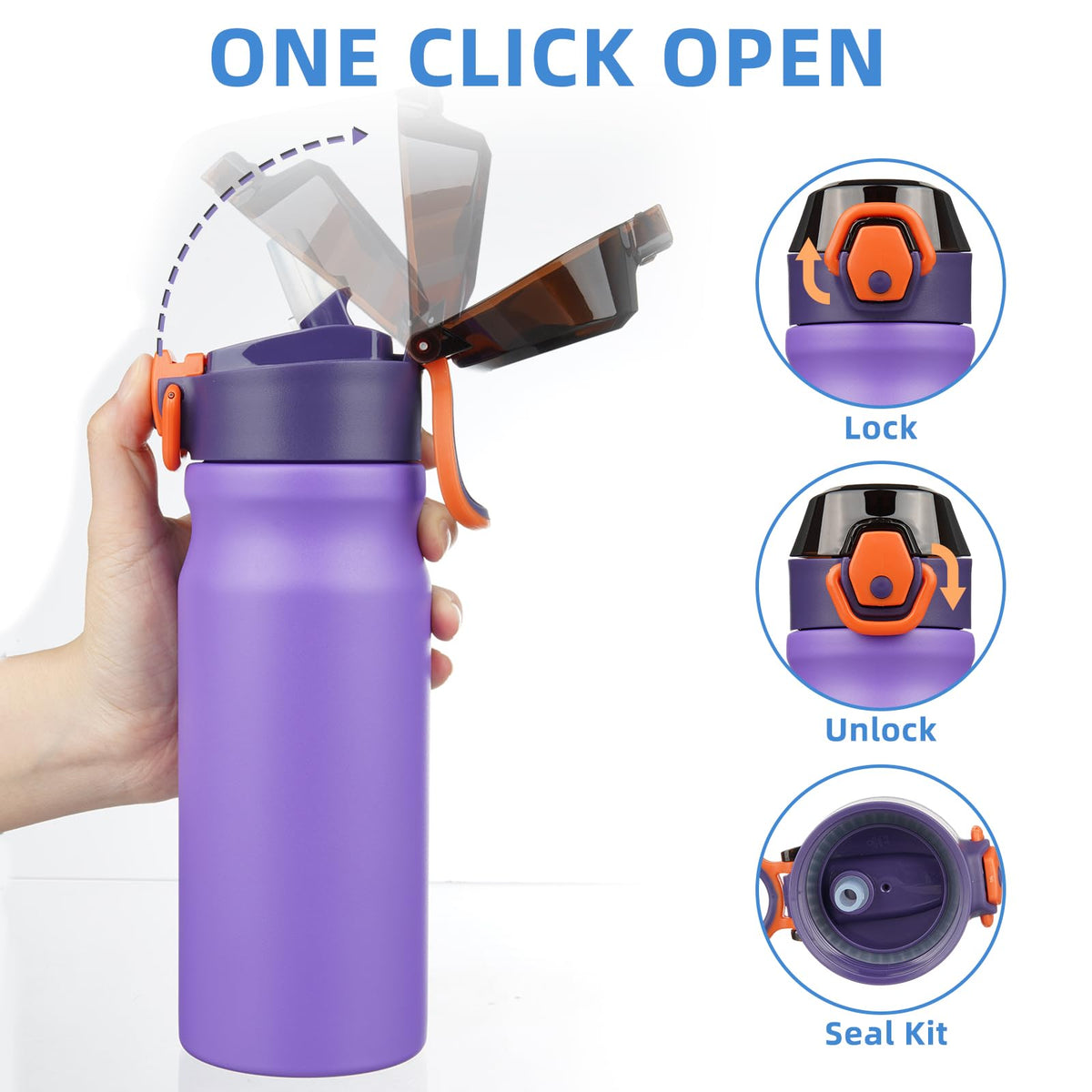 18 oz Insulated Stainless Water Bottle with Straw & Handle Q14369