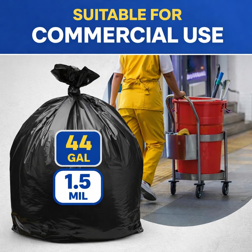 Black 40-45 Gallon Heavy Duty 1.5 Mil Trash Bags Pack of 100 F55553