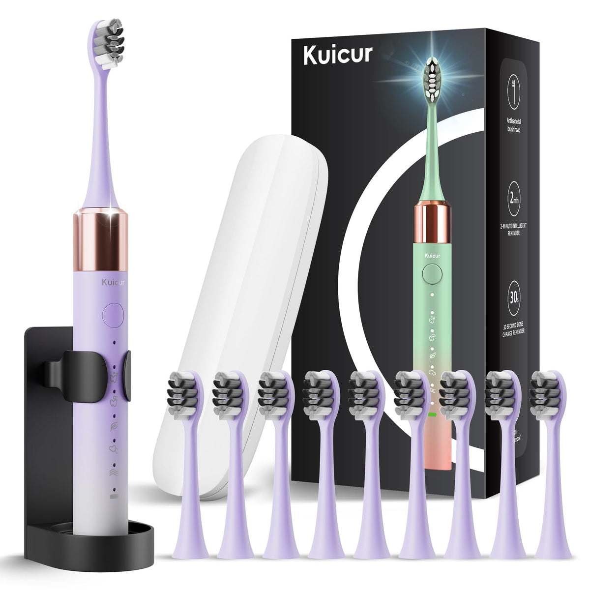 2 Pack Electric Toothbrush Black and Purple White S8262