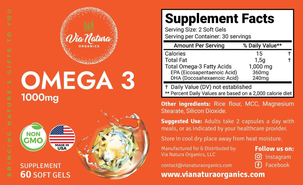 Omega 3 Fish Oil 1000mg EPA & DHA 60 Softgels G253463
