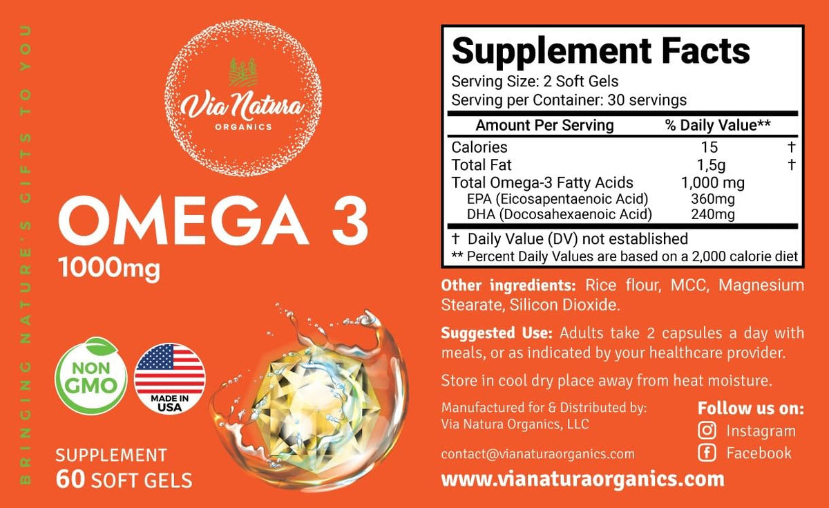 Omega 3 Fish Oil 1000mg EPA & DHA 60 Softgels G253463