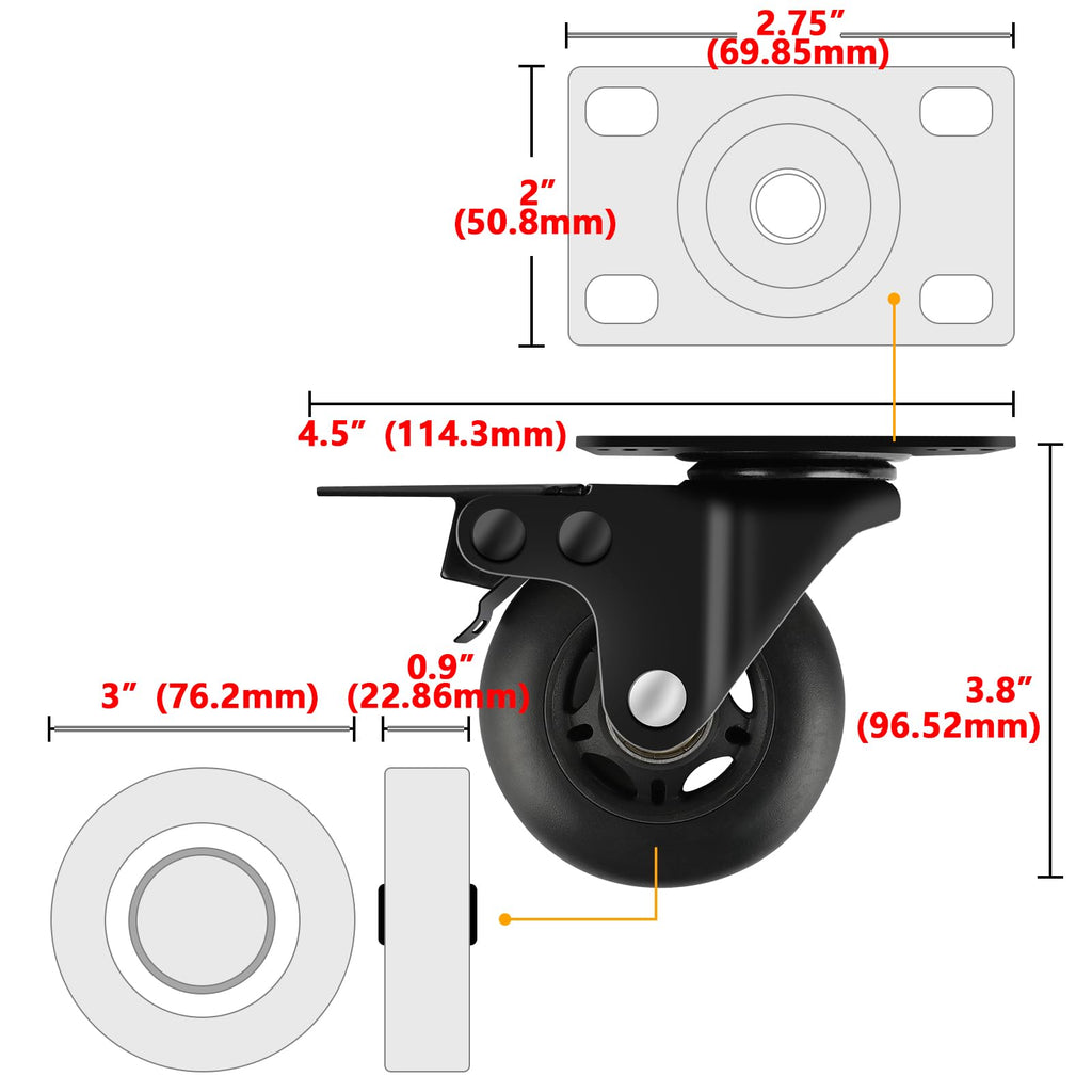 3” Lock Casters Set of 4 Heavy Duty O94256
