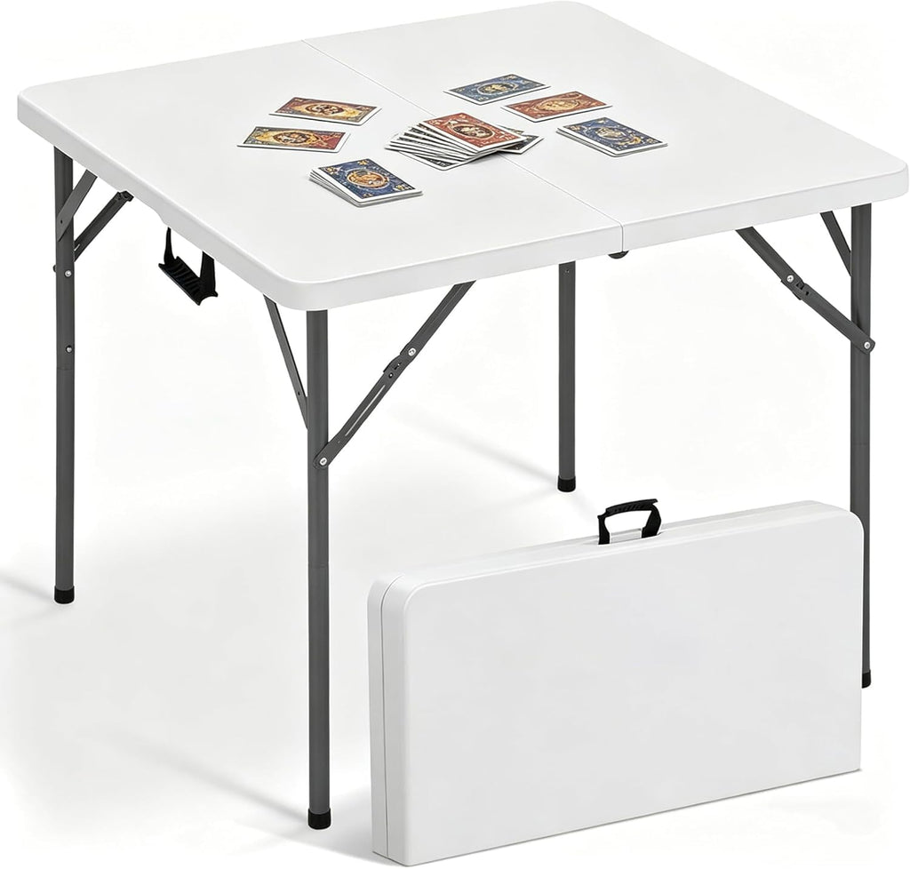 34'' White Folding Card Table with Handle & Steel Legs N118