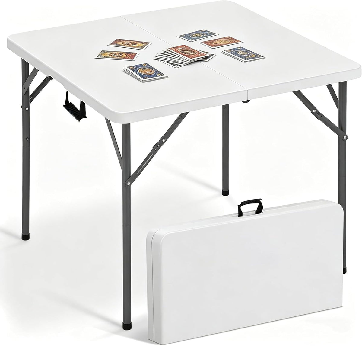 34'' White Folding Card Table with Handle & Steel Legs N118