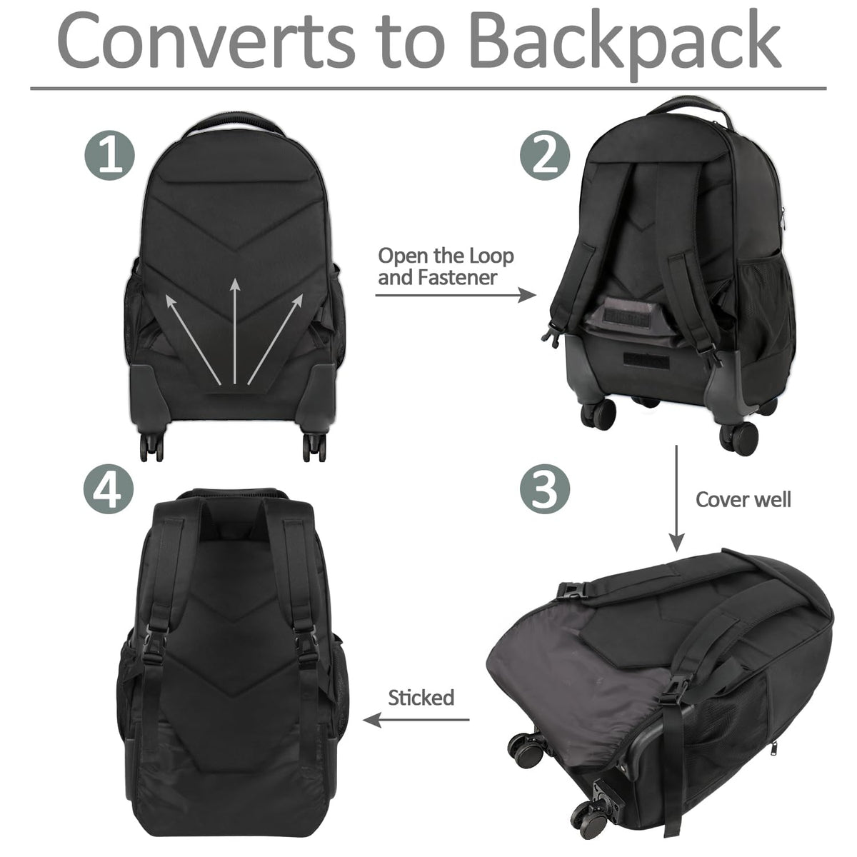 Rolling Backpack with 4 Wheels U766