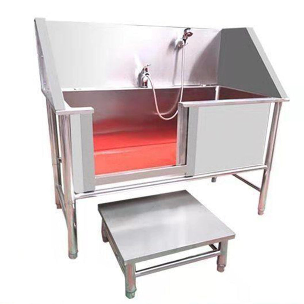 47 Inch Stainless Steel Dog Grooming Tub with Walk-in Stairs V912