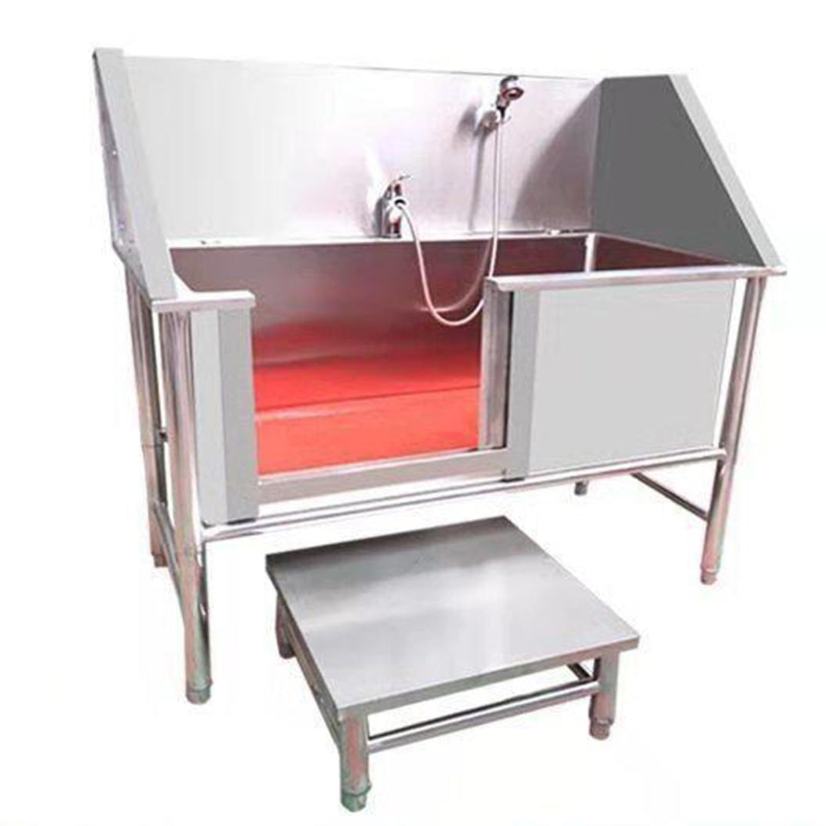47 Inch Stainless Steel Dog Grooming Tub with Walk-in Stairs V912