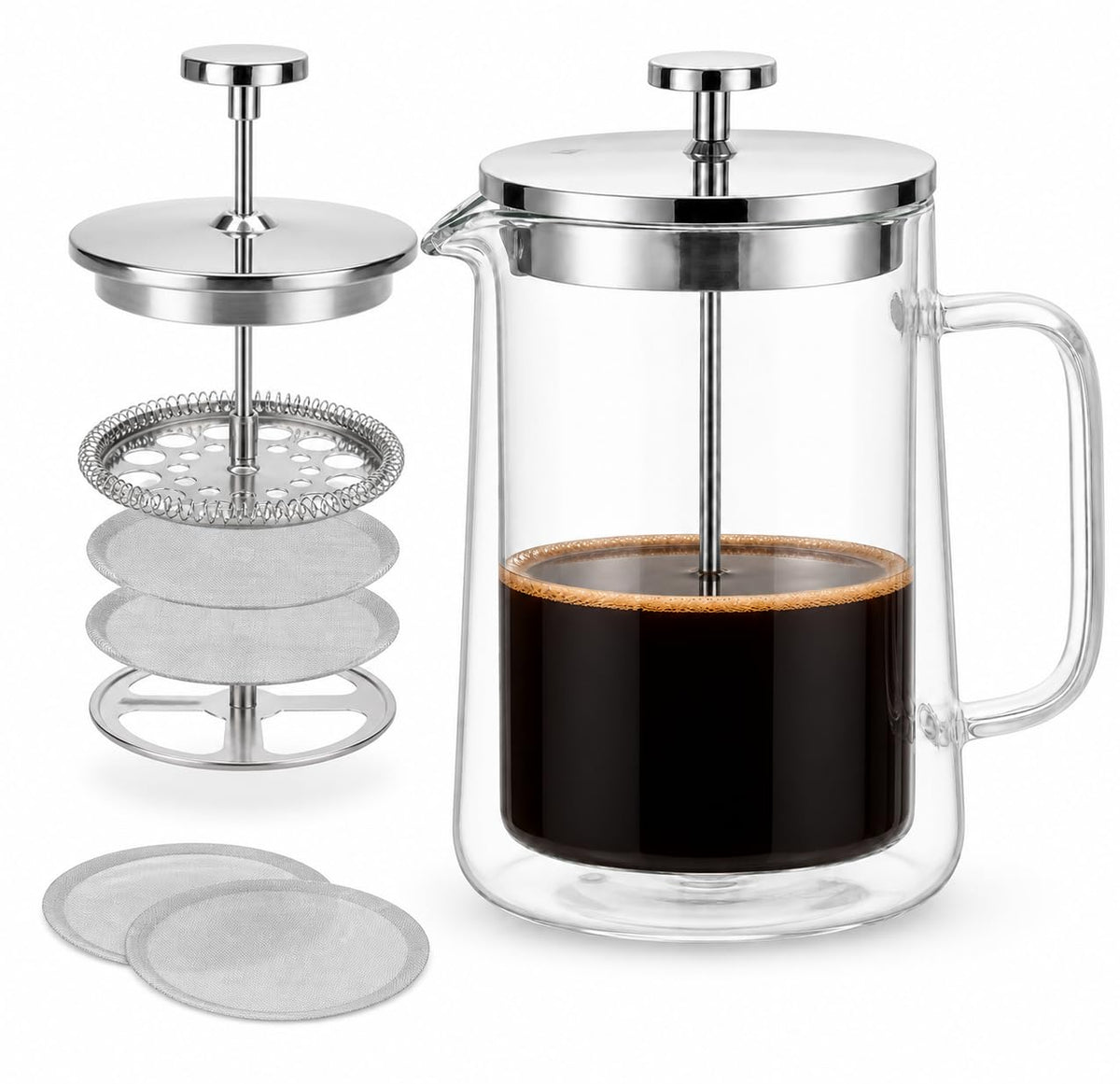 French Press Coffee Maker Double Wall Glass 1L K429882