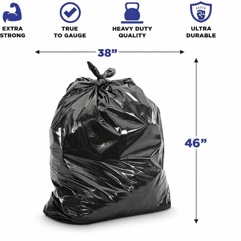 Black 40-45 Gallon Heavy Duty 1.5 Mil Trash Bags Pack of 100 F55553