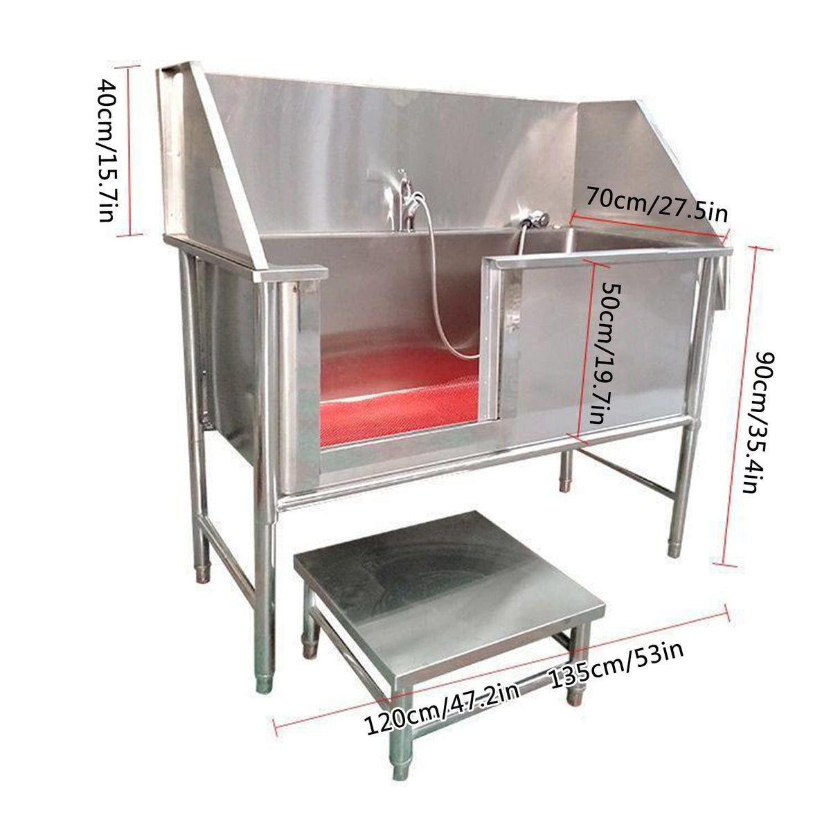47 Inch Stainless Steel Dog Grooming Tub with Walk-in Stairs V912