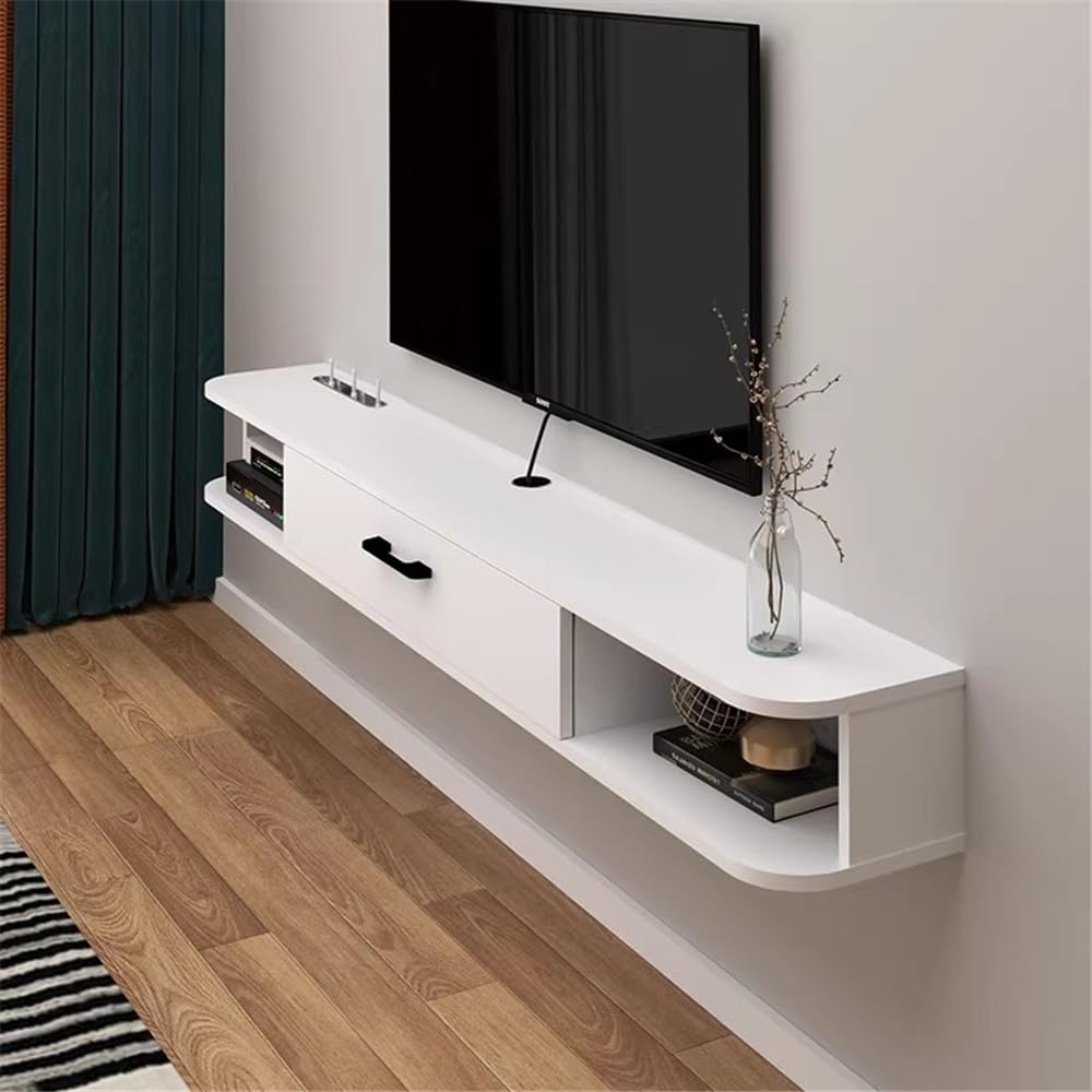 White Wall Mounted Floating TV Cabinet with Shelves C1700