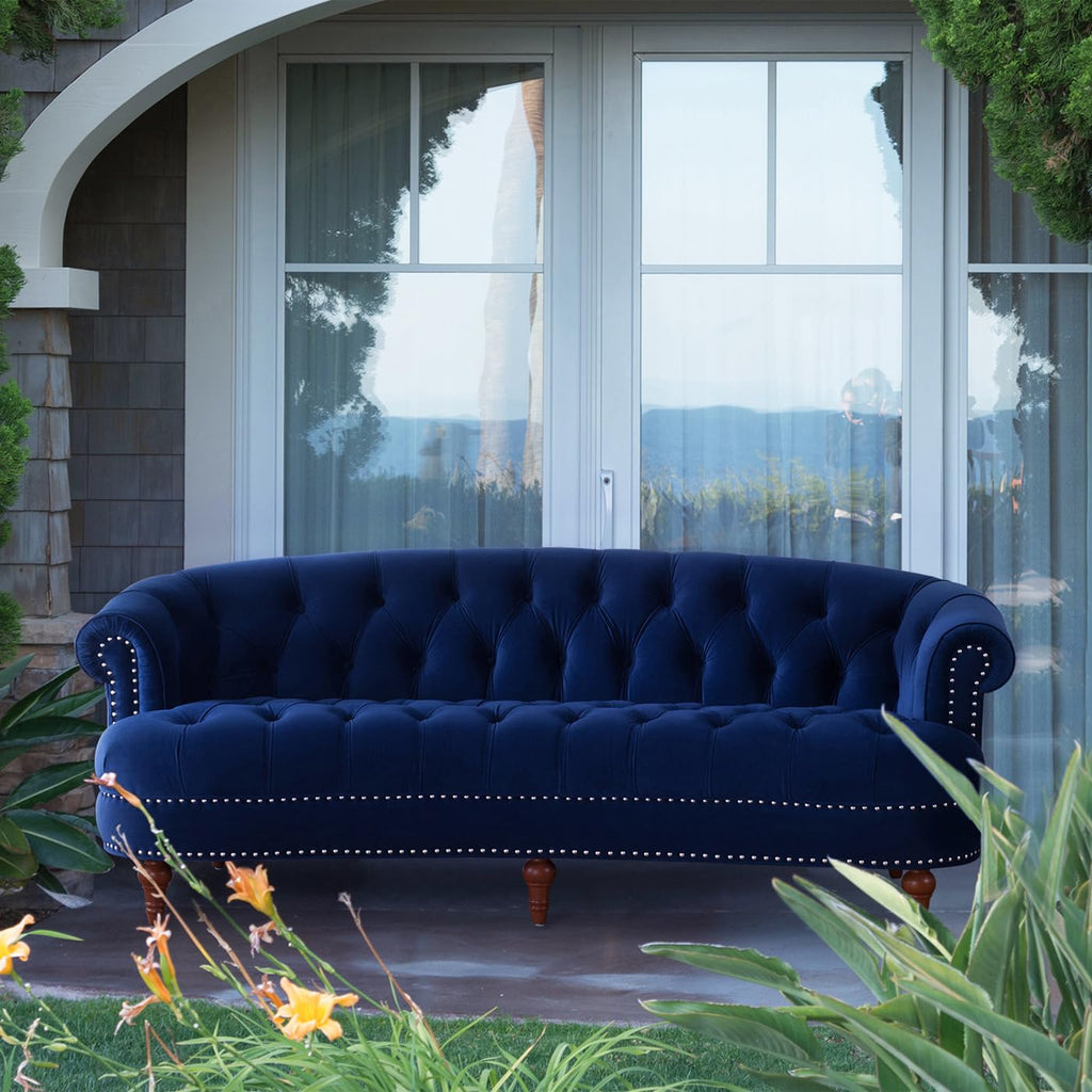 Navy Blue Velvet Tufted Sofa G759