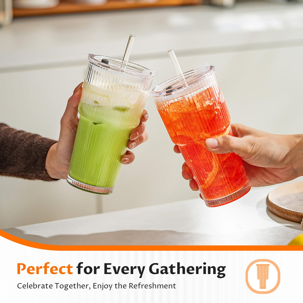 20oz Glass Iced Coffee Cups with Lids and Straws P22024