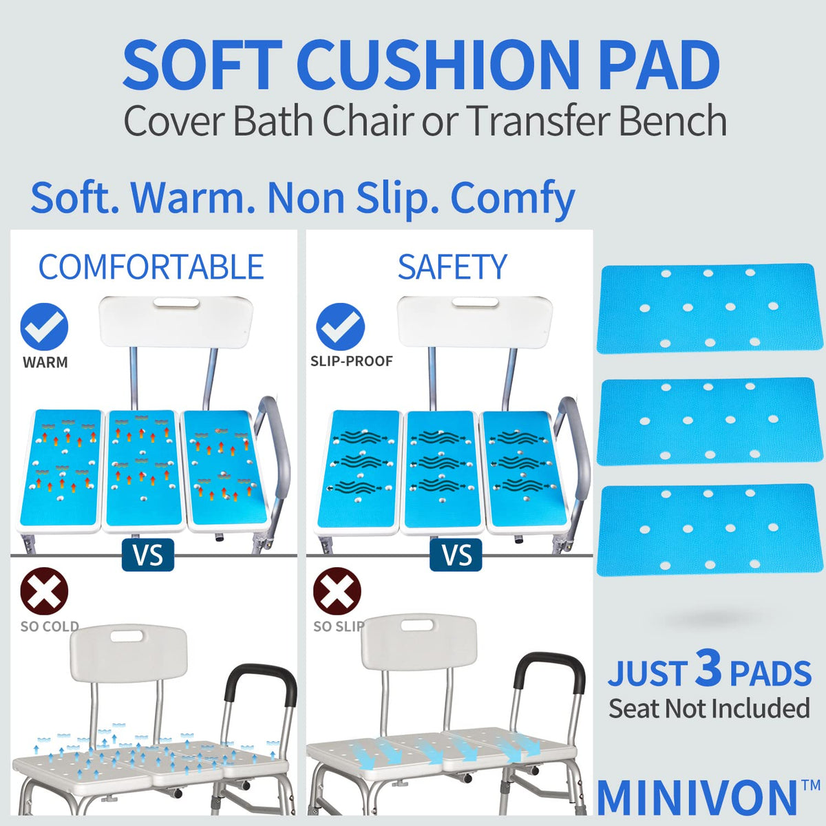 3 PCS Anti-Skid Shower Chair Mats with Adhesive Backing Z520983