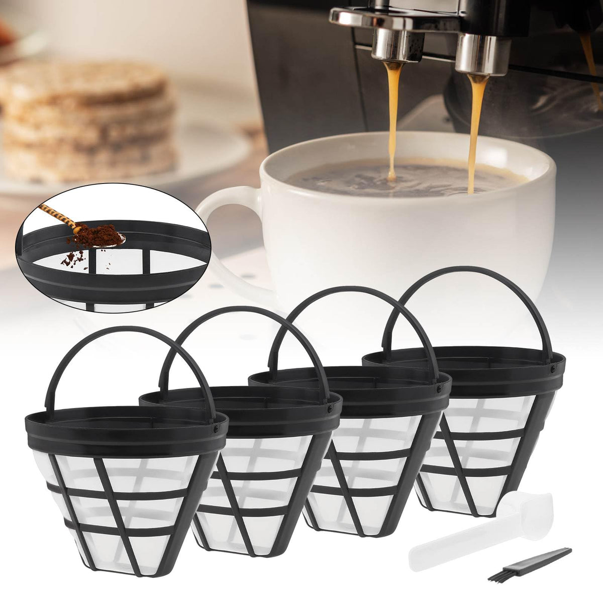 Reusable Cone Coffee Filters 8-12 Cup with Spoon and Brush Y4123