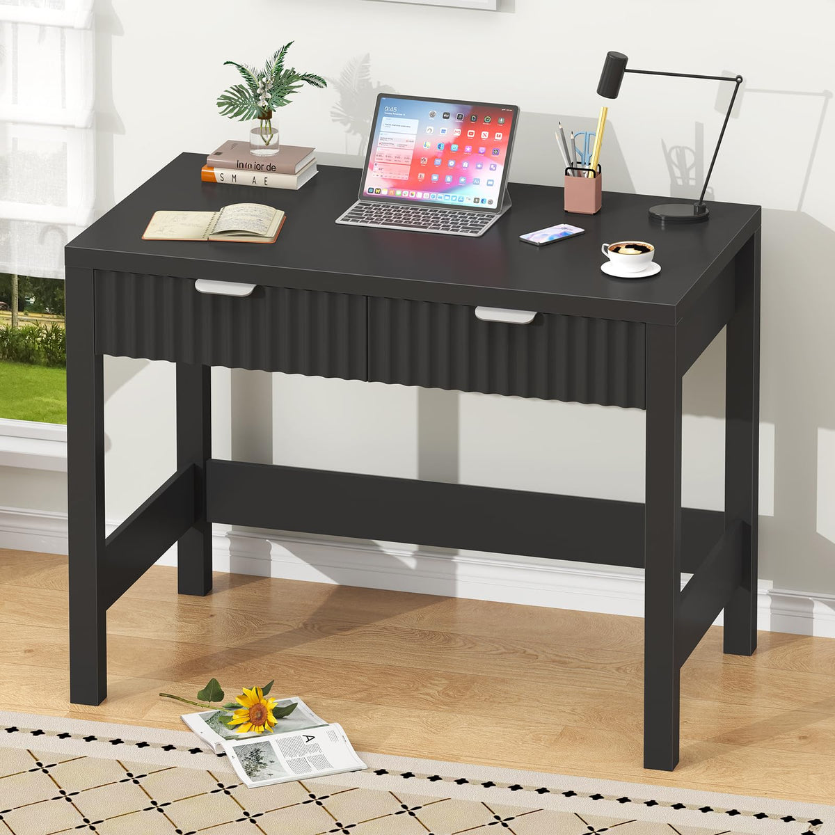 32 Inch Fluted Computer Desk with 2 Drawers Z5826
