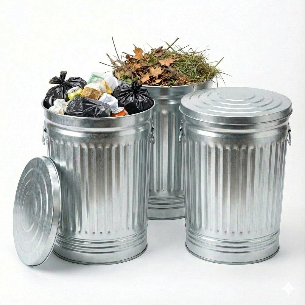 31 Gallon Galvanized Steel Metal Trash Can with Locking Lid D75386