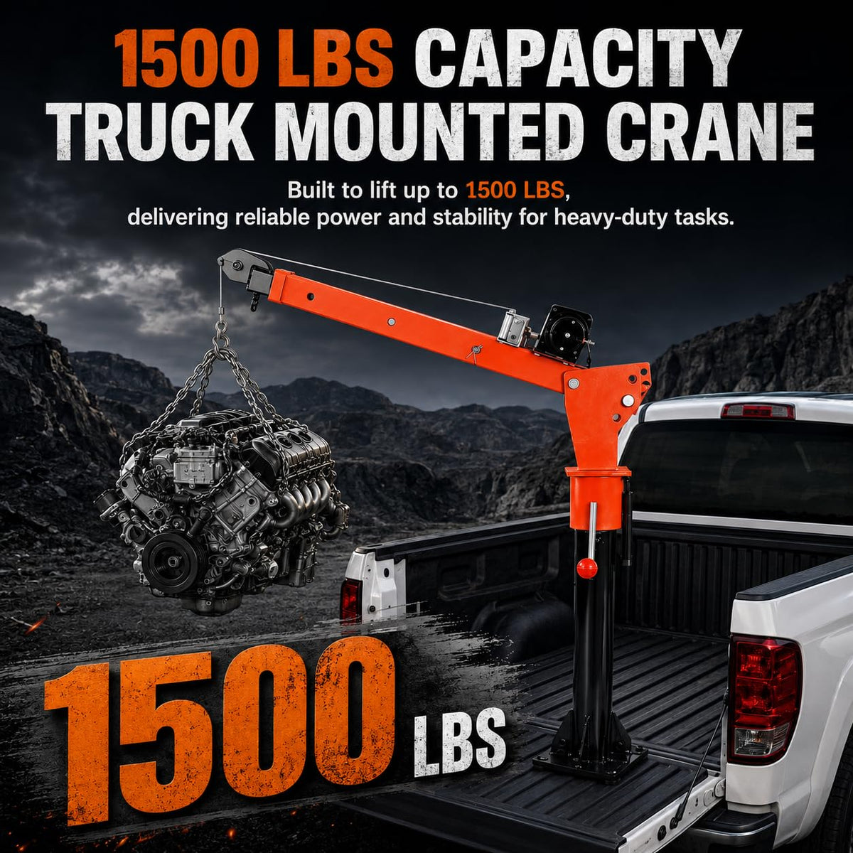 1100 LBS Truck Bed Crane with 3500 LBS 12V Electric Winch R527