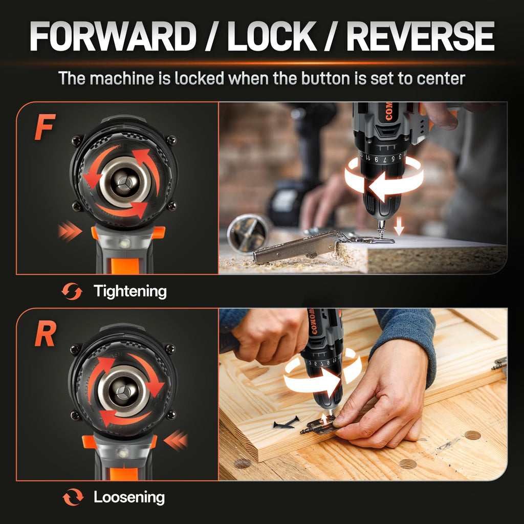 Cordless Drill Set 20V 3/8" Keyless Chuck 2 Variable Speed Orange O370