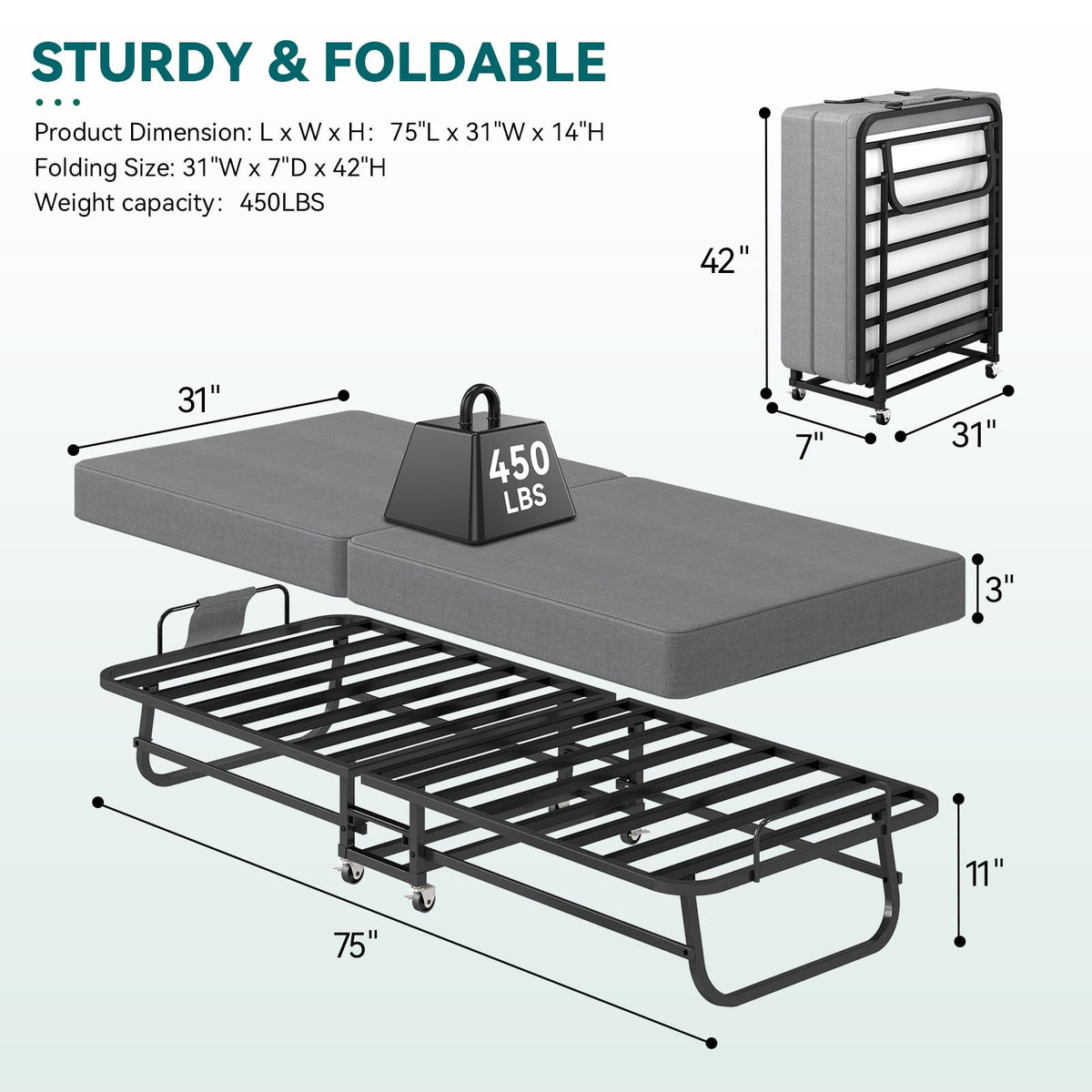 Folding Bed 75" x 31" X72689