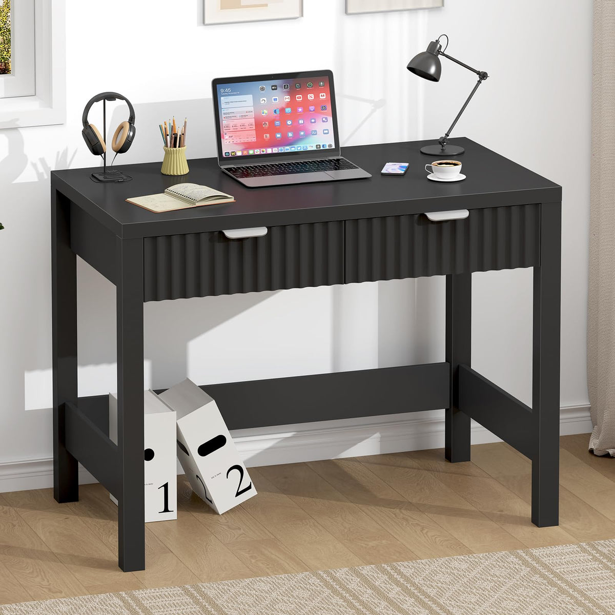 32 Inch Fluted Computer Desk with 2 Drawers Z5826