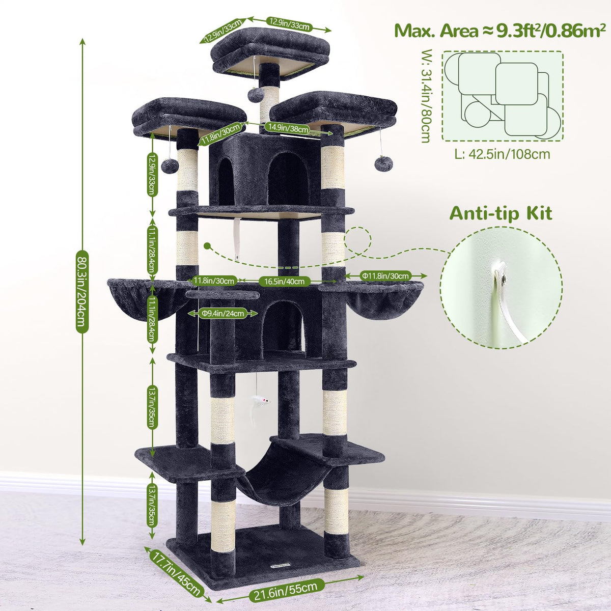 Dark Grey XXL Cat Tower W12892